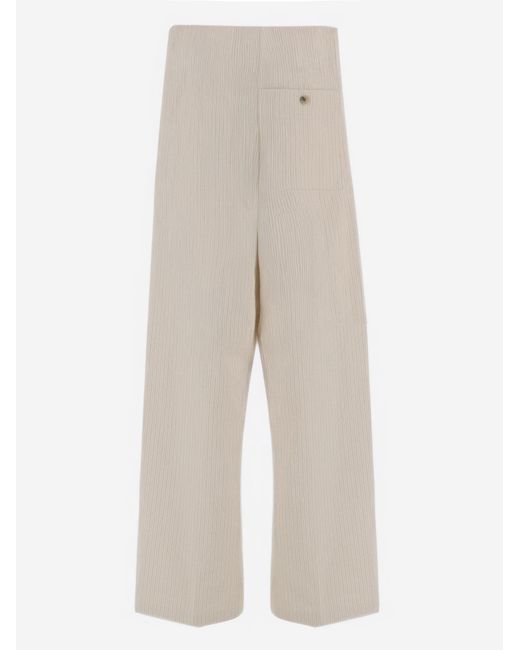 Dries Van Noten Natural Trousers Striped Cotton-Blend