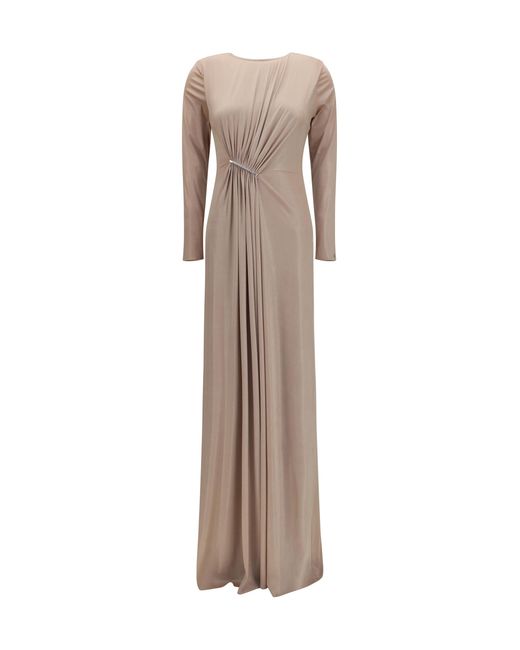 Nissa Brown Long Chiffon Dress Polyester
