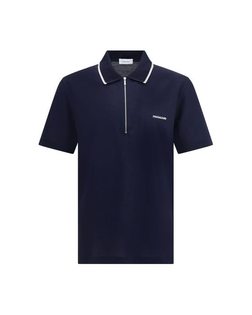Ferragamo Blue Zip Polo Shirt for men