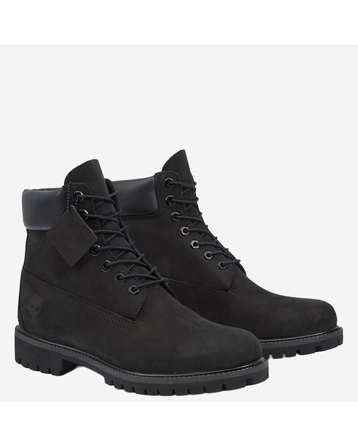 Timberland Black Premium 6-Inch Leather Boots With Logo for men