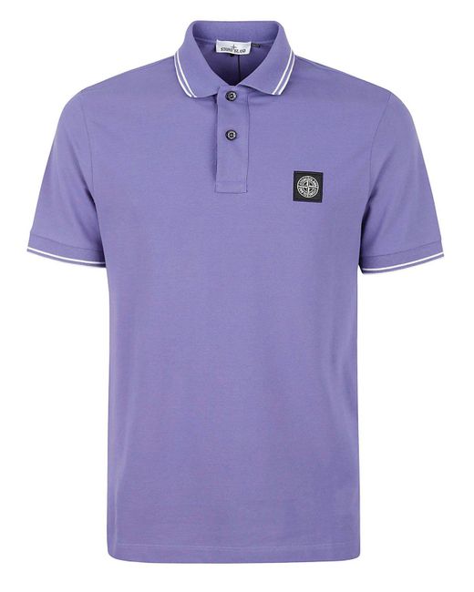 Stone Island Purple Logo Patch Short-Sleeved Polo Shirt for men