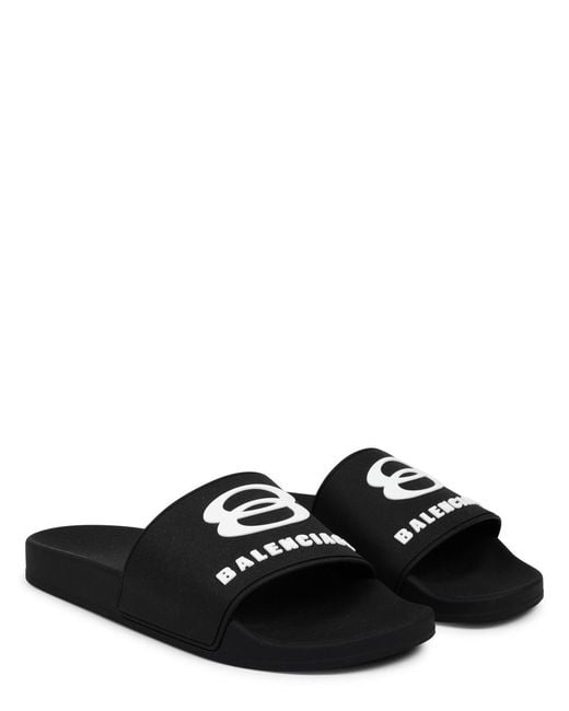 Balenciaga Black Slip-On Sandals With Logo Polyurethane for men