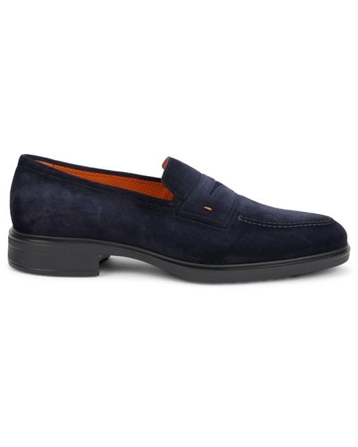Santoni Blue Suede Loafers Calfskin for men