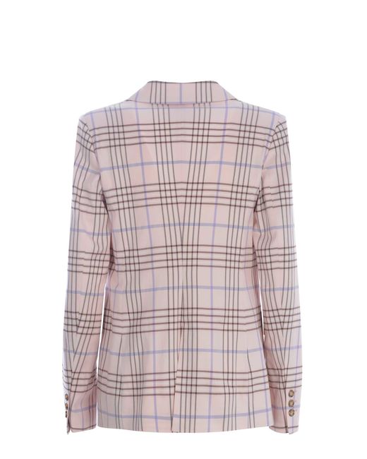 Manuel Ritz Pink Double-Breasted Jacket Check Viscose Blend