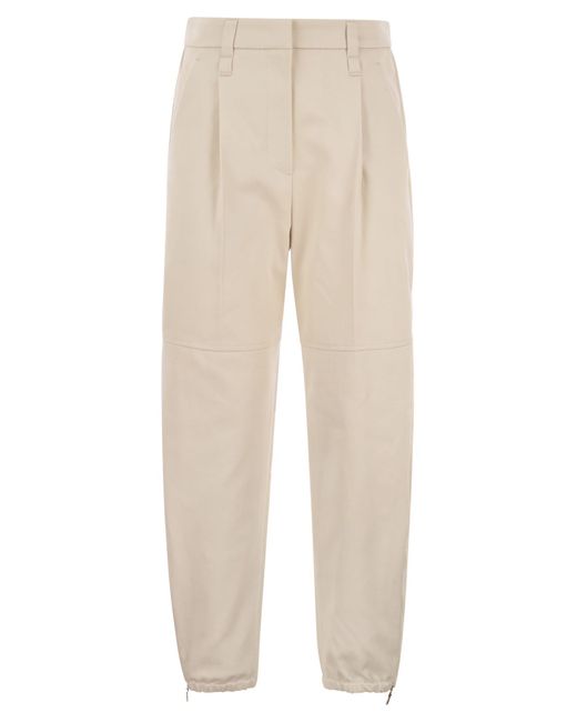 Brunello Cucinelli Natural Utility Track Trousers In Dyed Couture Denim With Jewellery
