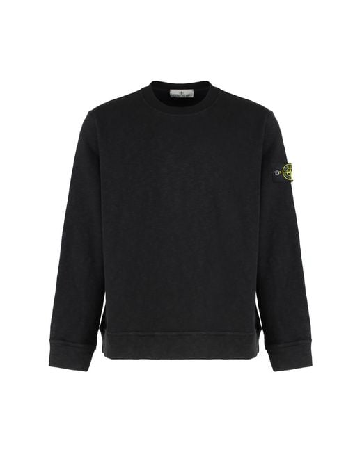 Stone Island Black Crew Neck Sweatshirt Cotton Sweatshirts for men