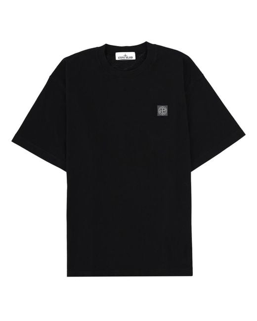 Stone Island Black T-Shirt With Logo Patch Cotton T-Shirts for men