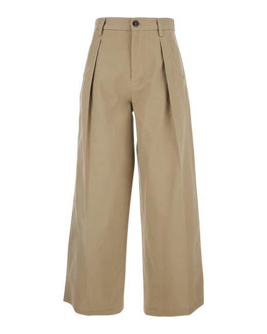 Tela Natural Cotton Front Pleated Trousers For Elastane
