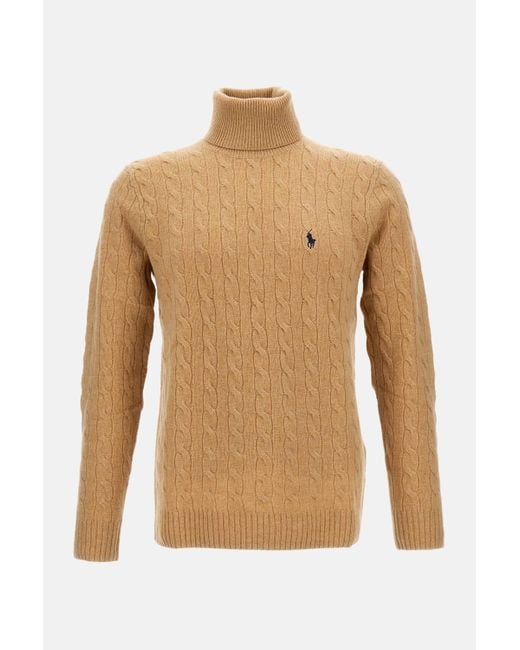 Polo Ralph Lauren Brown Cable Knit Turtleneck Sweater With Embroidered Logo for men