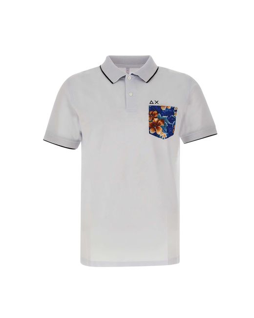 Sun 68 White Print Pocket Polo Shirt Cotton for men