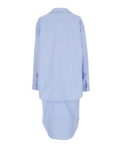 Balenciaga Blue Light Layered Shirt Dress With Bb Logo Embroidery