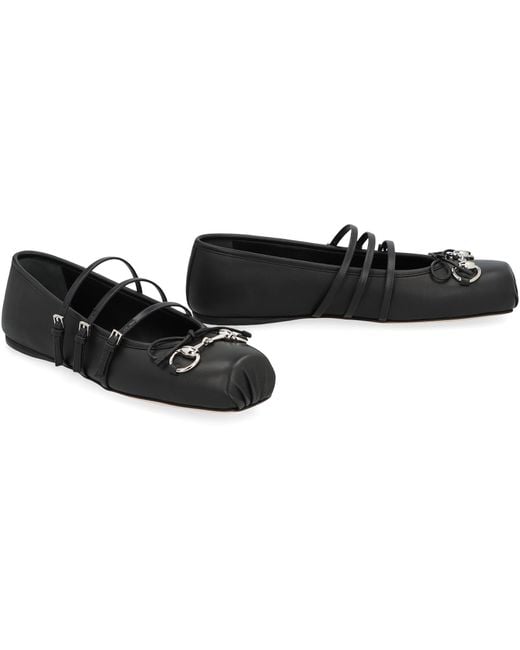 Gucci Black Leather Ballet Flats Lamb Ballerina Shoes