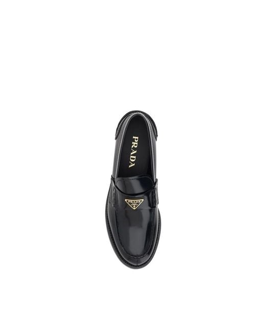 Prada Black Leather Logo Loafers
