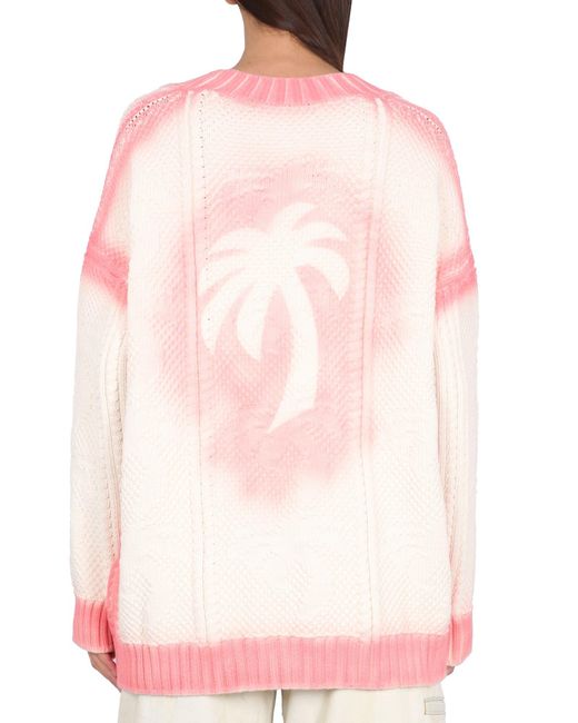 Palm Angels Pink Patent Leather Effect Palm Cardigan