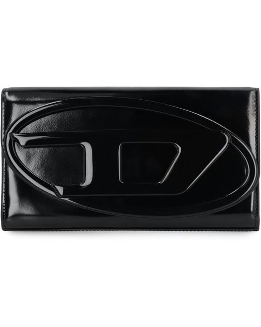 DIESEL Black Leather Wallet On Chain — Cow Hide Clutch Bags