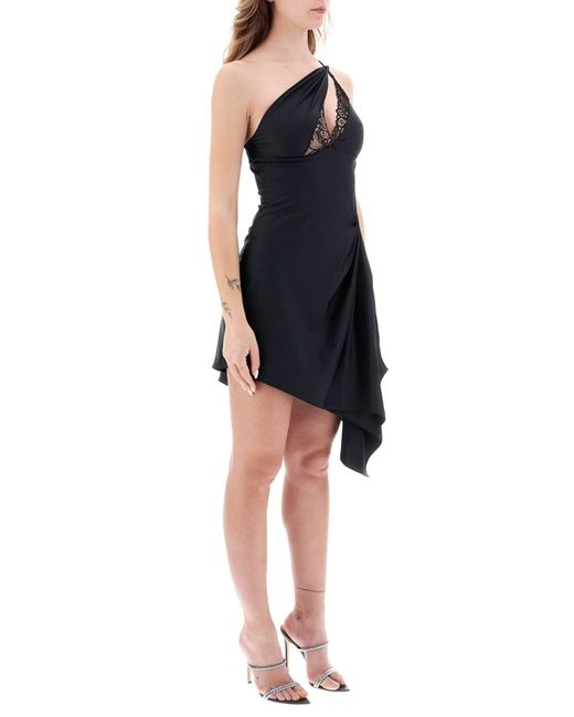 Coperni Black Asymmetrical Mini Dress With Lace Inserts