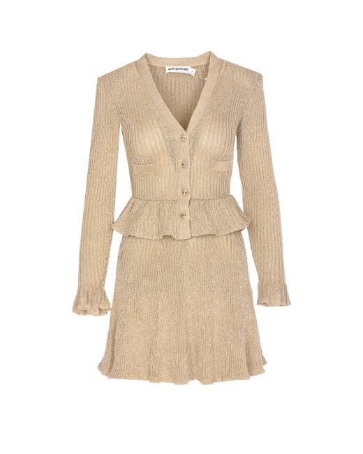 Self-Portrait Natural Lurex Knit Mini Dress