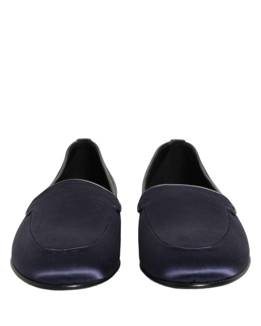 Dolce & Gabbana Black Satin Logo Slip On Flats Loafers Shoes Leather for men