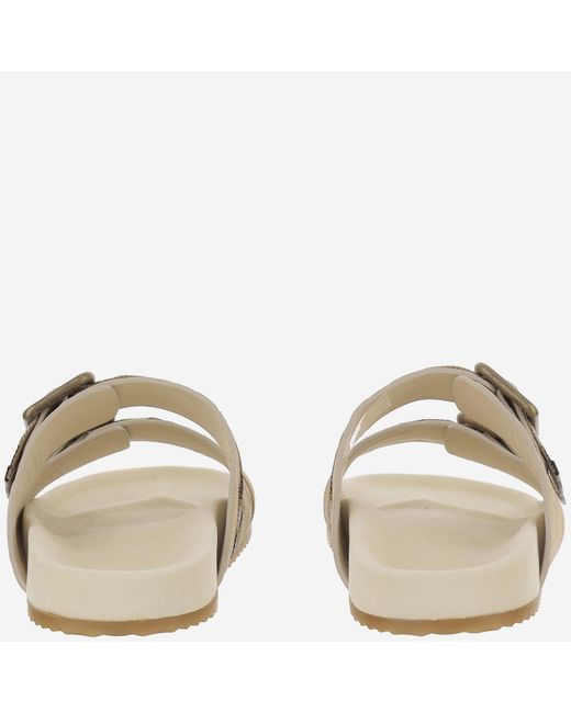 Burberry Natural Mixed Leather Slippers With Double Strap Calf Split