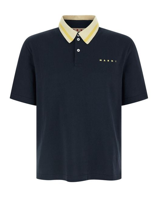 Marni Blue Piqué Cotton Polo Shirt for men