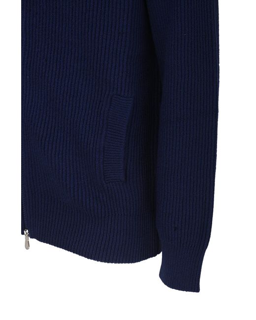 Brunello Cucinelli Blue English Rib Malfilé Cotton Cardigan for men