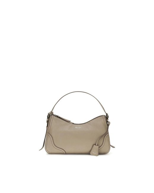 Prada Gray Calf Leather Bos Taurus Shoulder Bag