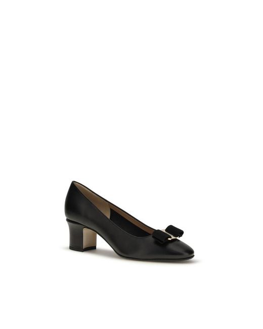 Ferragamo Black Calf Leather Bos Taurus Mid Heel Pumps