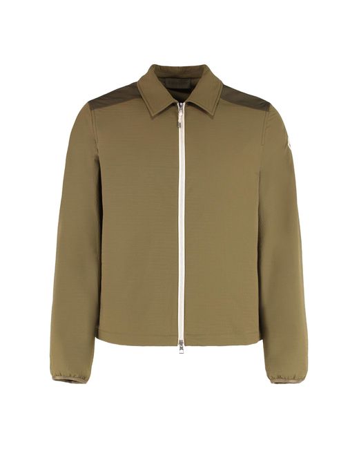 Moncler Green Quilted Seersucker Shirt With Zip Shell: Polyamide for men