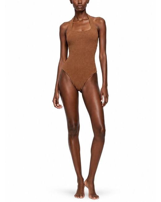 Hunza G Brown One-Piece Swimsuit Sandy Polyamide Elastane Swim Shorts