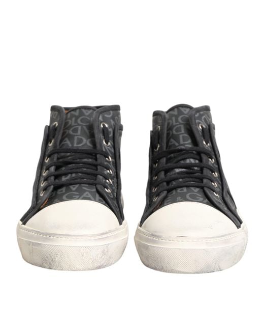 Dolce & Gabbana Black Canvas Logo Mid Top Sneakers Shoes And