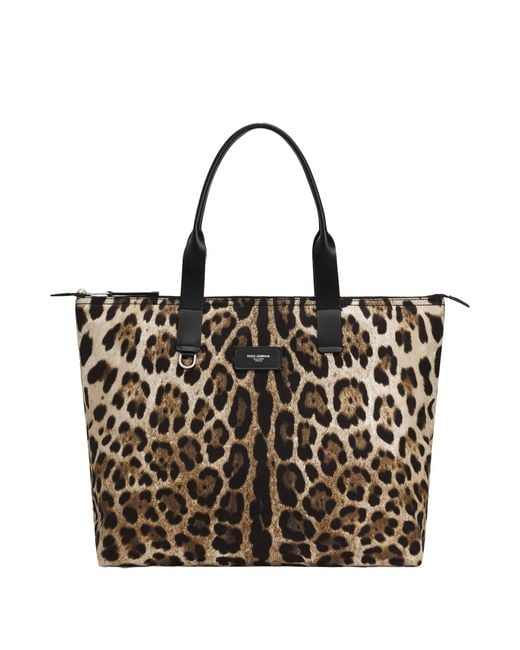 Dolce & Gabbana Black Leopard Print Nylon Shopping Bag for men