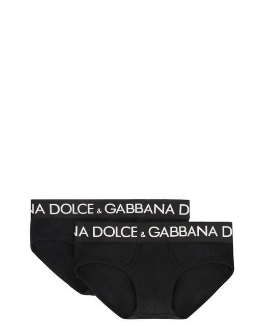 Dolce & Gabbana Black Brando Set Of Two Cotton Briefs With Logoed Elastic Band for men
