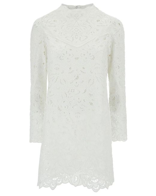 Isabel Marant White 'Daphne' Mini Dress With Flower Embroidery