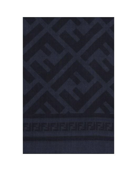 Fendi Blue Wool Oves Aries Scarf for men
