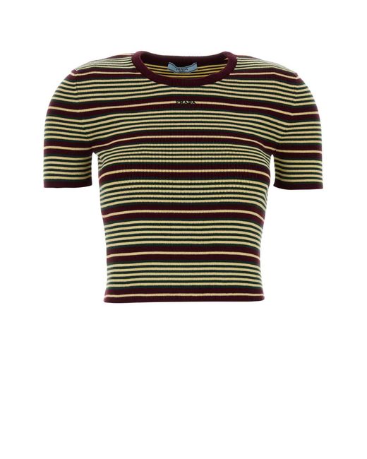 Prada Multicolor Embroidered Cotton Blend T-shirt