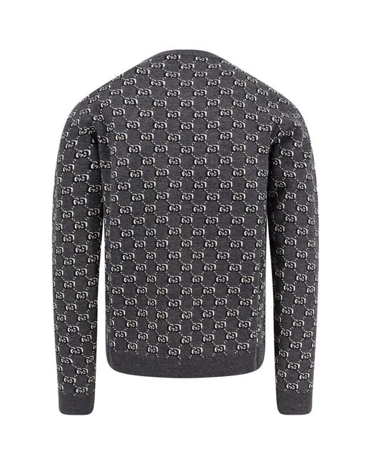 Gucci Gray Wool Sweater With All-Over Gg Motif for men