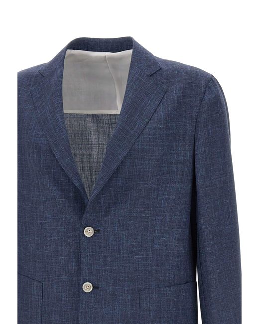 Barba Napoli Blue Wool, Silk And Linen Blazer for men