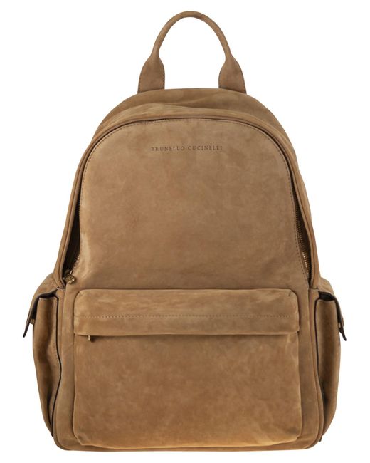 Brunello Cucinelli Brown Suede Backpack for men