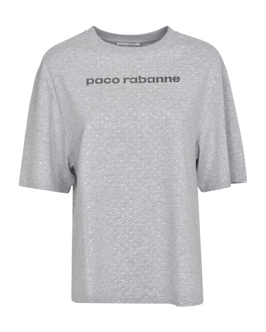 Rabanne Gray Rhinestones Embellished Logo T-Shirt