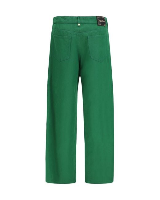 Max Mara Green Cotton And Linen Pants Cotton