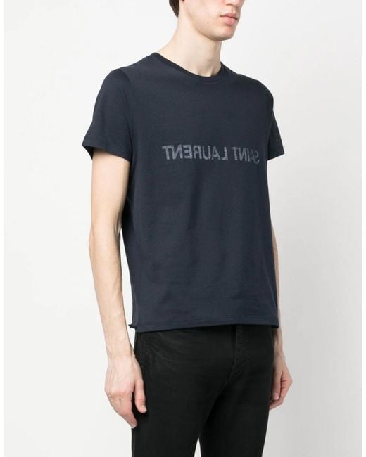 Saint Laurent Blue Reverse Logo Print T-Shirt Clothing Polo & T-Shirts for men