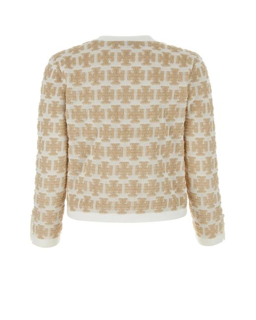 Tory Burch Natural Embroidered Polyester Blend Cardigan