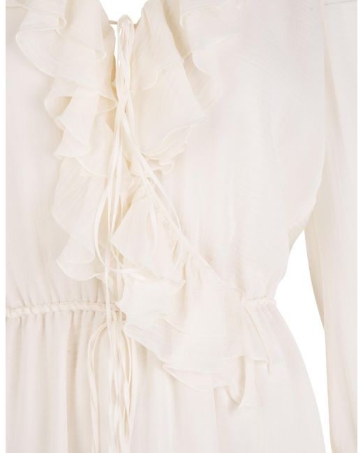 Blumarine Cotton White Long Sleeves Short Dress With Ruffles - Save 7% |  Lyst UK