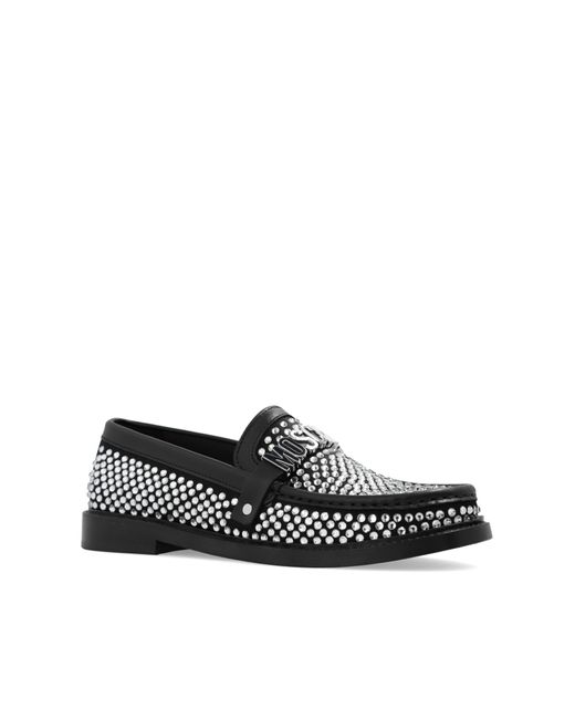 Moschino Black Bejewelled Loafers