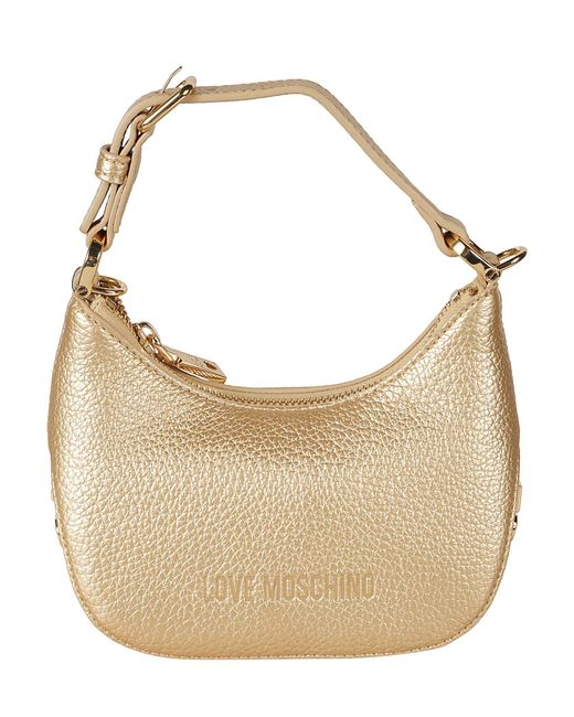 Love Moschino Natural Metallic Logo Stamp Top Zip Shoulder Bag