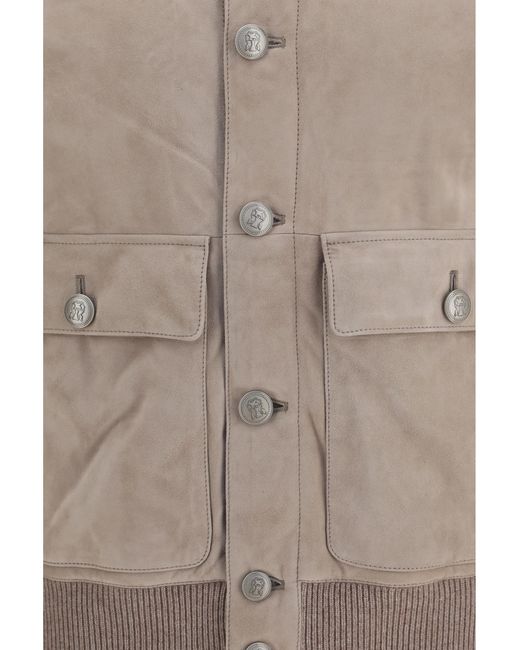 Brunello Cucinelli Gray Suede Jacket Calf Leather Bos Taurus for men