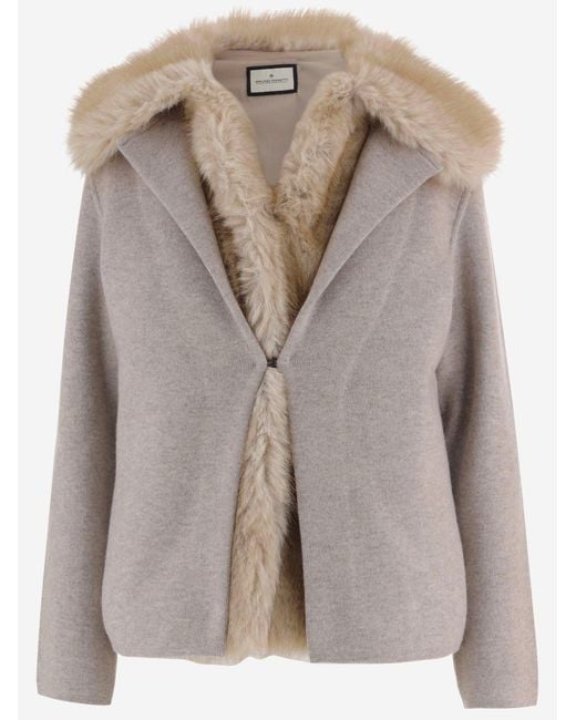 Bruno Manetti Gray Wool And Cashmere Jacket With Fur Virgin