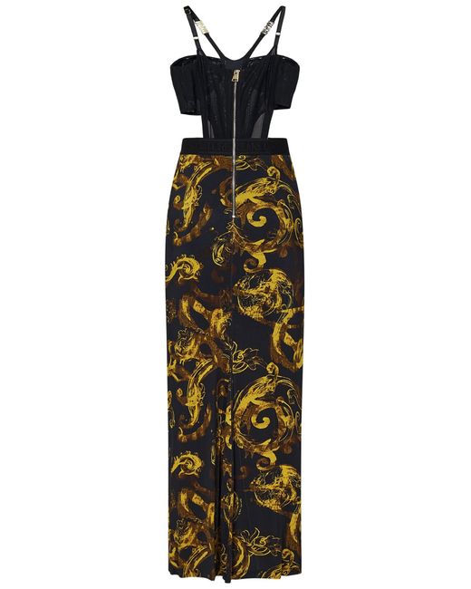 Versace Black Watercolour Couture Midi Dress