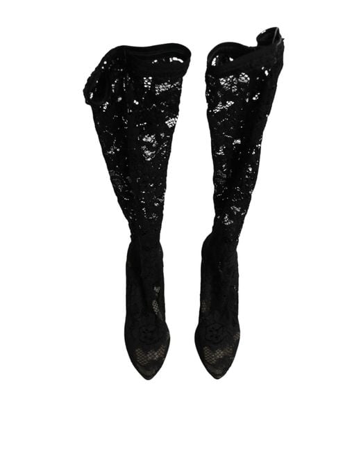 Dolce & Gabbana Black Pumps Taormina Lace Socks Boots Shoes