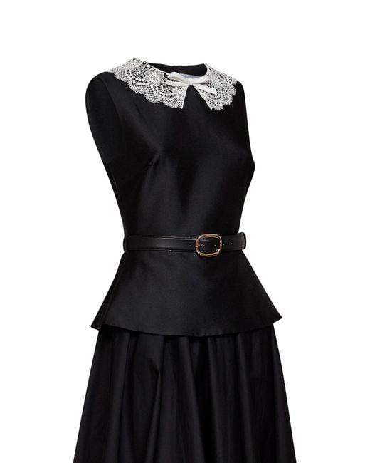 Self-Portrait Black Taffeta Belted Peplum Midi Dress